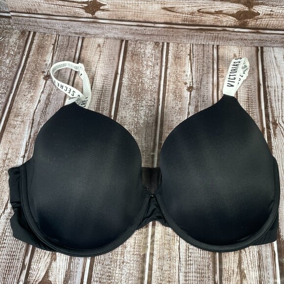 VICTORIA'S SECRET T-shirt Lightly Lined Demi 34DD Black White Underwire Bra - Picture 1 of 4